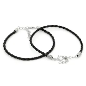 10 BLACK Braided Leatheroid Bracelets with Lobster Clasp. 7-5/8" long plus 2" extender chain fch0061