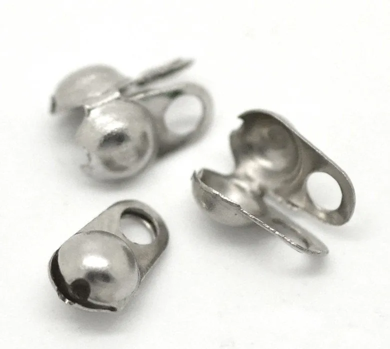 100 pcs Silver Tone Calottes End Crimps Beads Ball Chain Connector Clasp, Fits 2mm Ball Chain fin0326