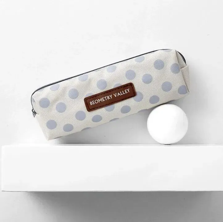 1PCS Small Fresh Square Lattice Dots Pencil Case Office Stationery and School Supplies Canvas Material Pencil Bag