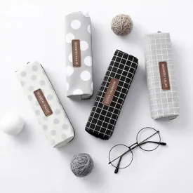 1PCS Small Fresh Square Lattice Dots Pencil Case Office Stationery and School Supplies Canvas Material Pencil Bag