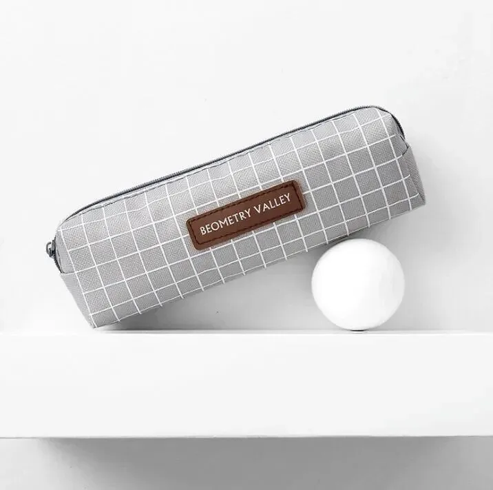 1PCS Small Fresh Square Lattice Dots Pencil Case Office Stationery and School Supplies Canvas Material Pencil Bag