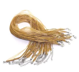 20 TAN Organza Necklace Cords with Lobster Clasp . 17.5" long with 2" extender chain  fch0036