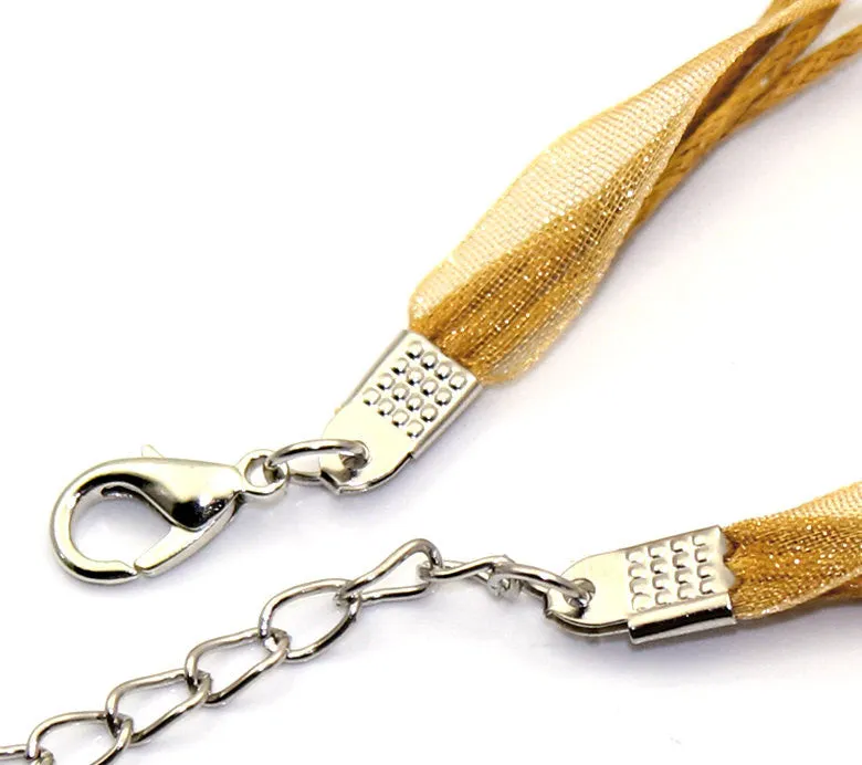20 TAN Organza Necklace Cords with Lobster Clasp . 17.5" long with 2" extender chain  fch0036