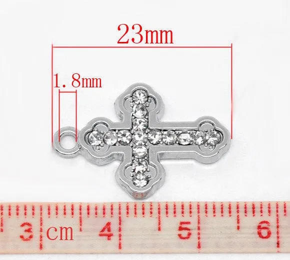 4 Silver Tone Metal and RHINESTONE CROSS Charm Pendants  chs1017