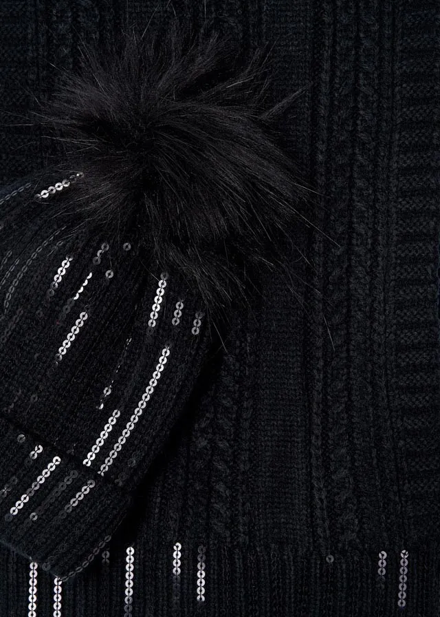 Abel & Lula Glitter Hat, Mittens & Scarf _Black 5946-84