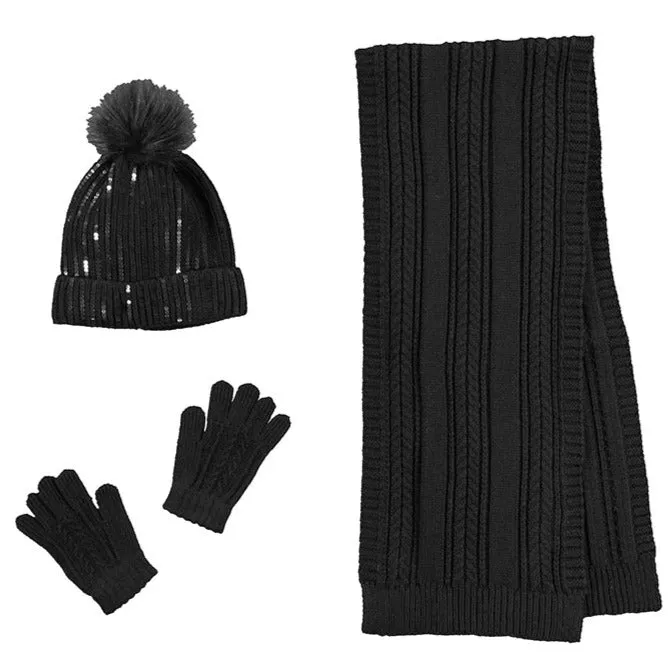 Abel & Lula Glitter Hat, Mittens & Scarf _Black 5946-84
