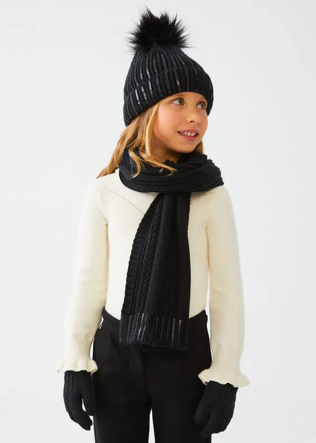 Abel & Lula Glitter Hat, Mittens & Scarf _Black 5946-84