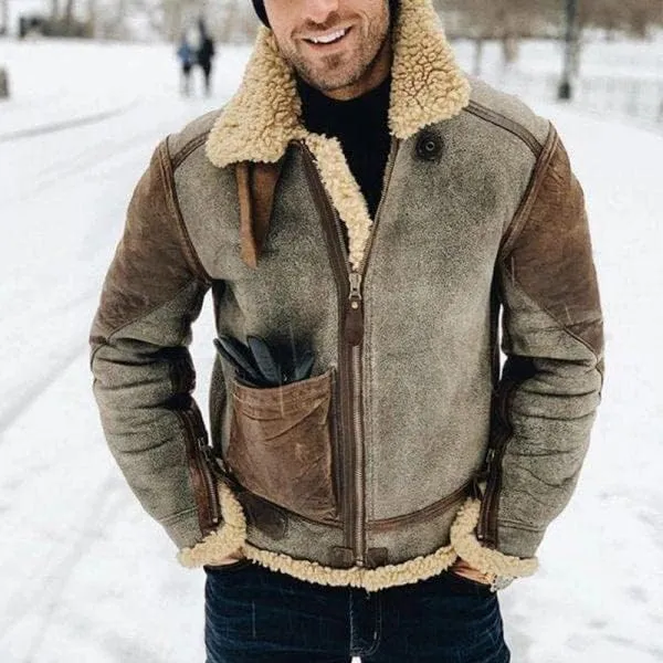 Akivide Men's Fleece Sherpa Lined Jackets Winter Warm Suede Casual Lapel Full Zip Bomber Coat Outerwear with Pockets