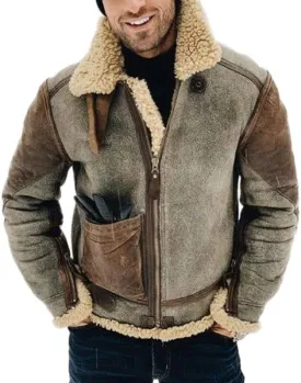 Akivide Men's Fleece Sherpa Lined Jackets Winter Warm Suede Casual Lapel Full Zip Bomber Coat Outerwear with Pockets