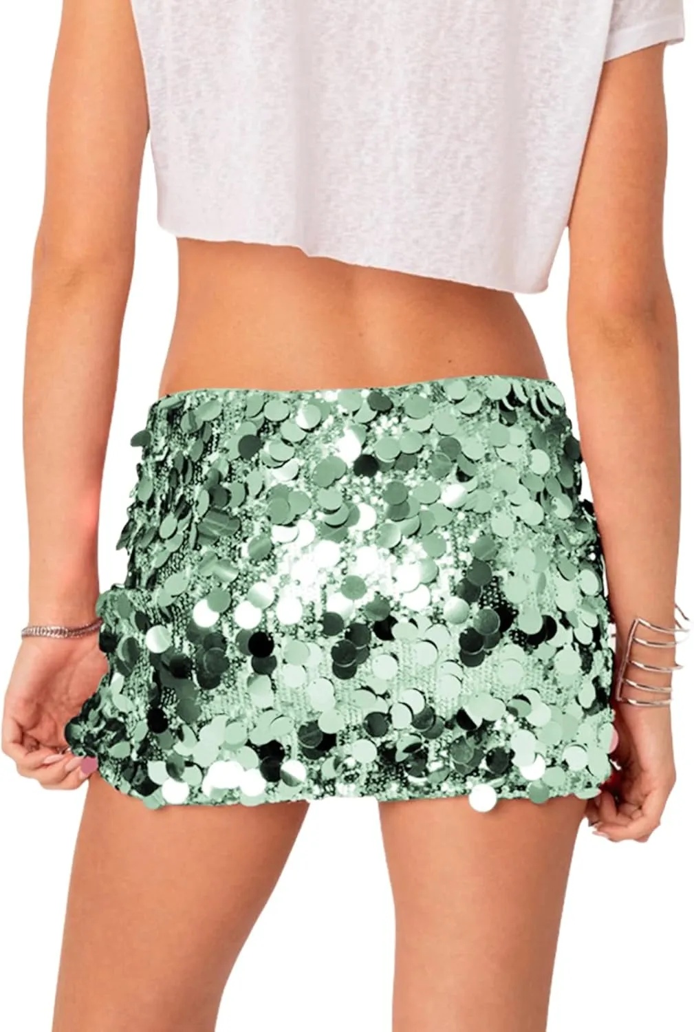 ANKOMINA Women's Sexy Shiny Sequin Mini Skirt Glitter Low Waist Pencil Skirts Bodycon Dance Party Club Short Skirt