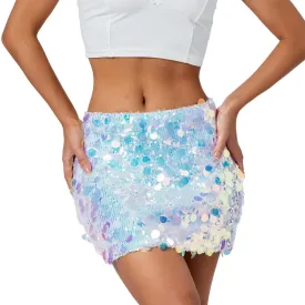 ANKOMINA Women's Sexy Shiny Sequin Mini Skirt Glitter Low Waist Pencil Skirts Bodycon Dance Party Club Short Skirt