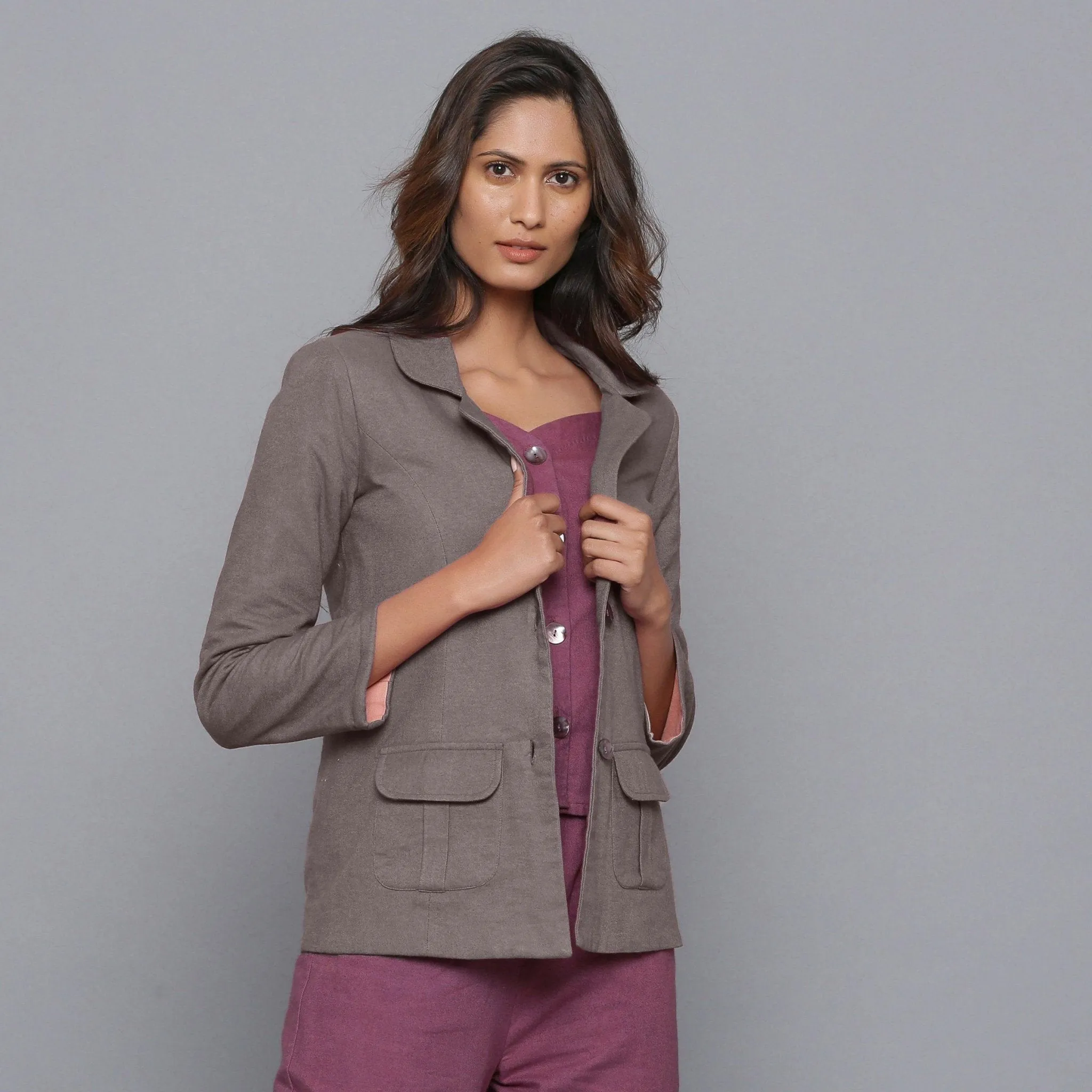 Ash Grey Slim Fit Warm Cotton Flannel Blazer