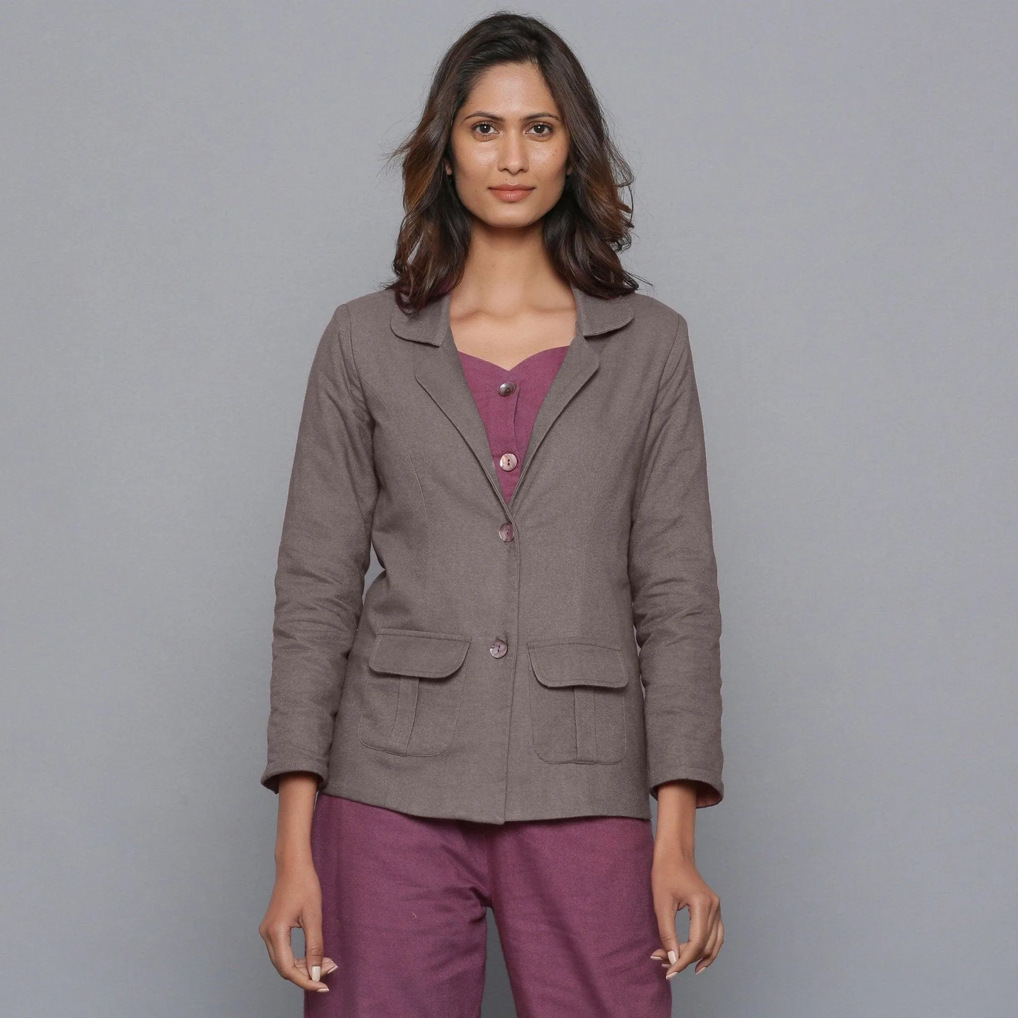 Ash Grey Slim Fit Warm Cotton Flannel Blazer