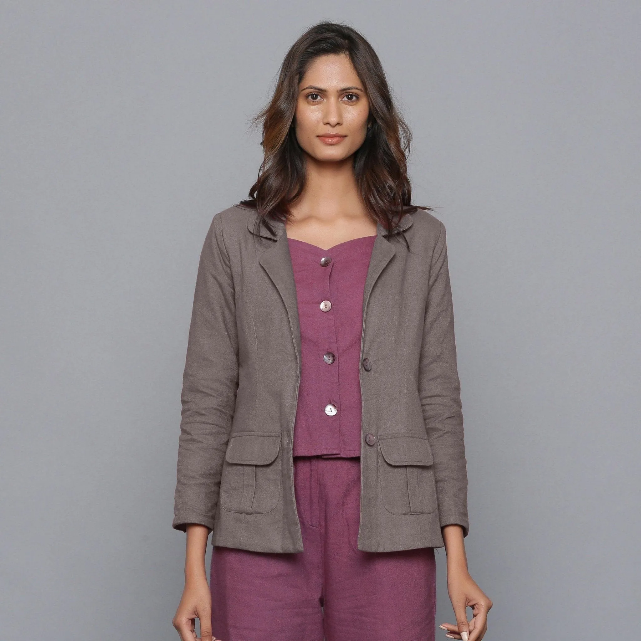 Ash Grey Slim Fit Warm Cotton Flannel Blazer