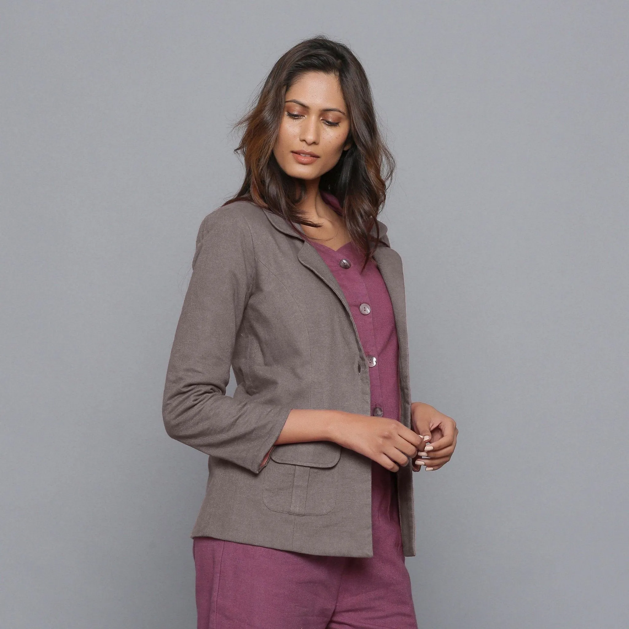 Ash Grey Slim Fit Warm Cotton Flannel Blazer