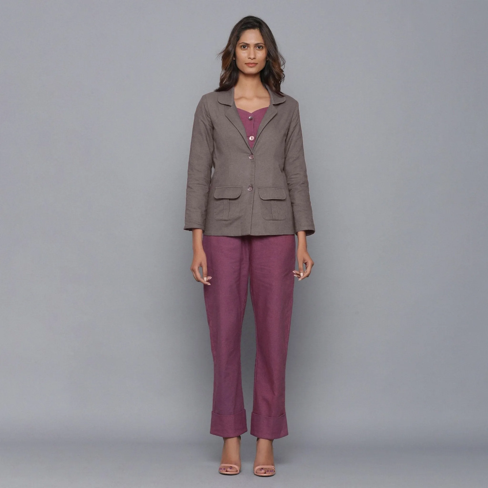 Ash Grey Slim Fit Warm Cotton Flannel Blazer
