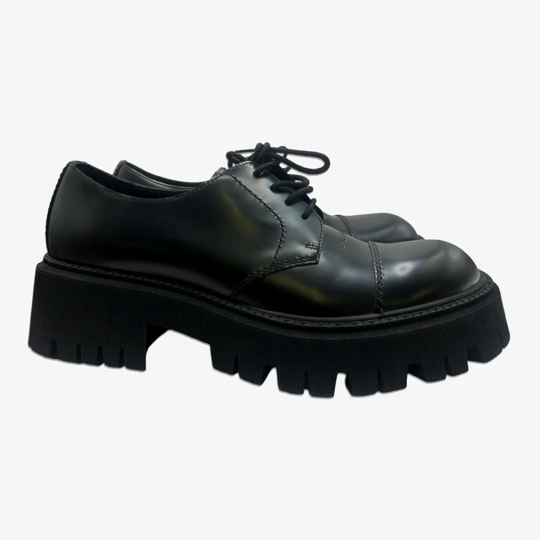 Balenciaga men's black leather platform derby shoes