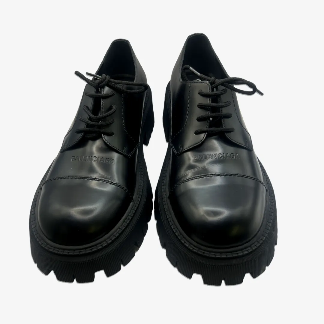 Balenciaga men's black leather platform derby shoes
