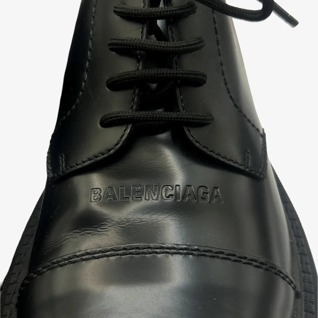 Balenciaga men's black leather platform derby shoes
