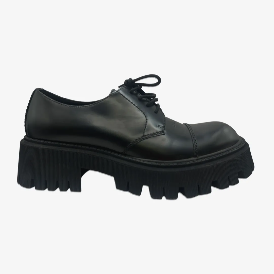Balenciaga men's black leather platform derby shoes