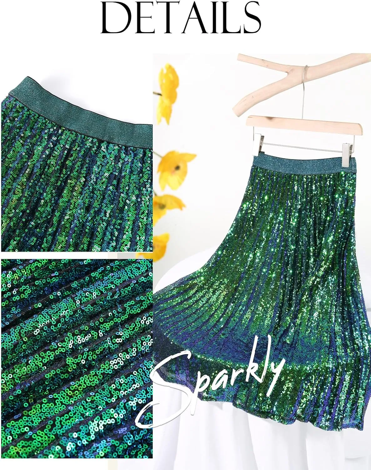 Bridesmay Sequin Skirt High Waisted A Line Sparkle Pleated Skirts for Night Out Party 2025