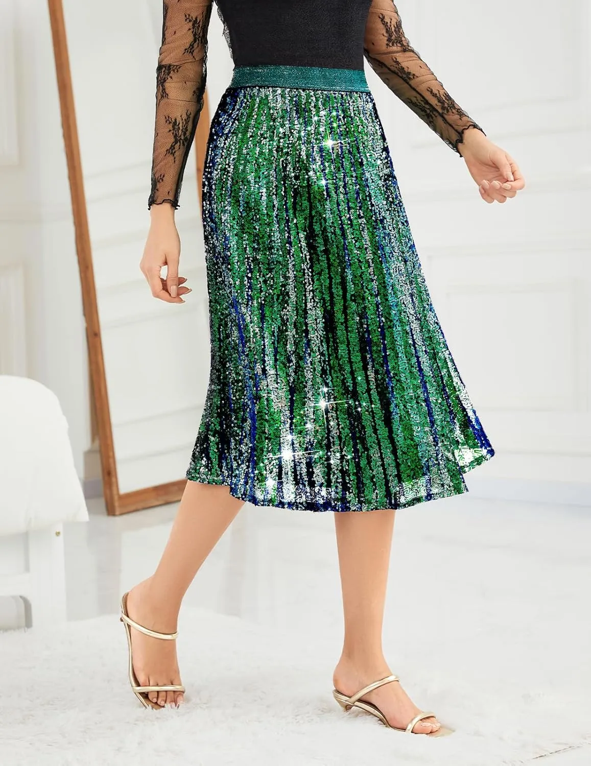 Bridesmay Sequin Skirt High Waisted A Line Sparkle Pleated Skirts for Night Out Party 2025
