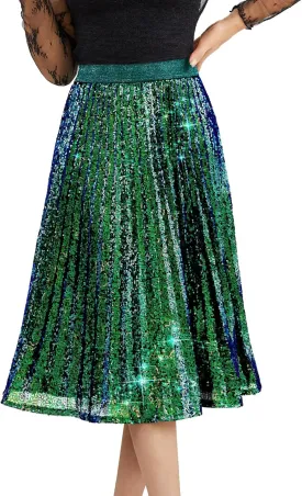 Bridesmay Sequin Skirt High Waisted A Line Sparkle Pleated Skirts for Night Out Party 2025