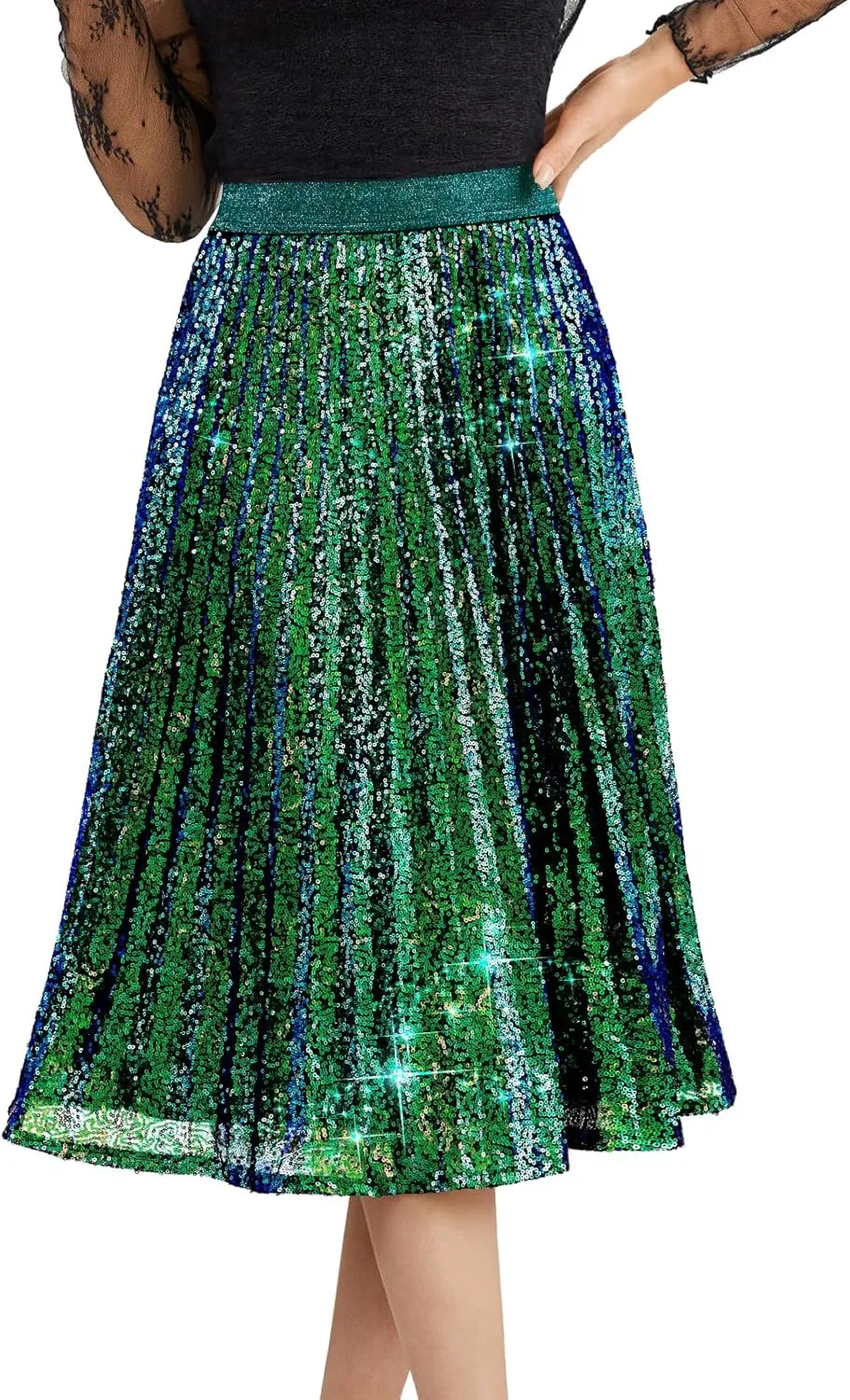 Bridesmay Sequin Skirt High Waisted A Line Sparkle Pleated Skirts for Night Out Party 2025