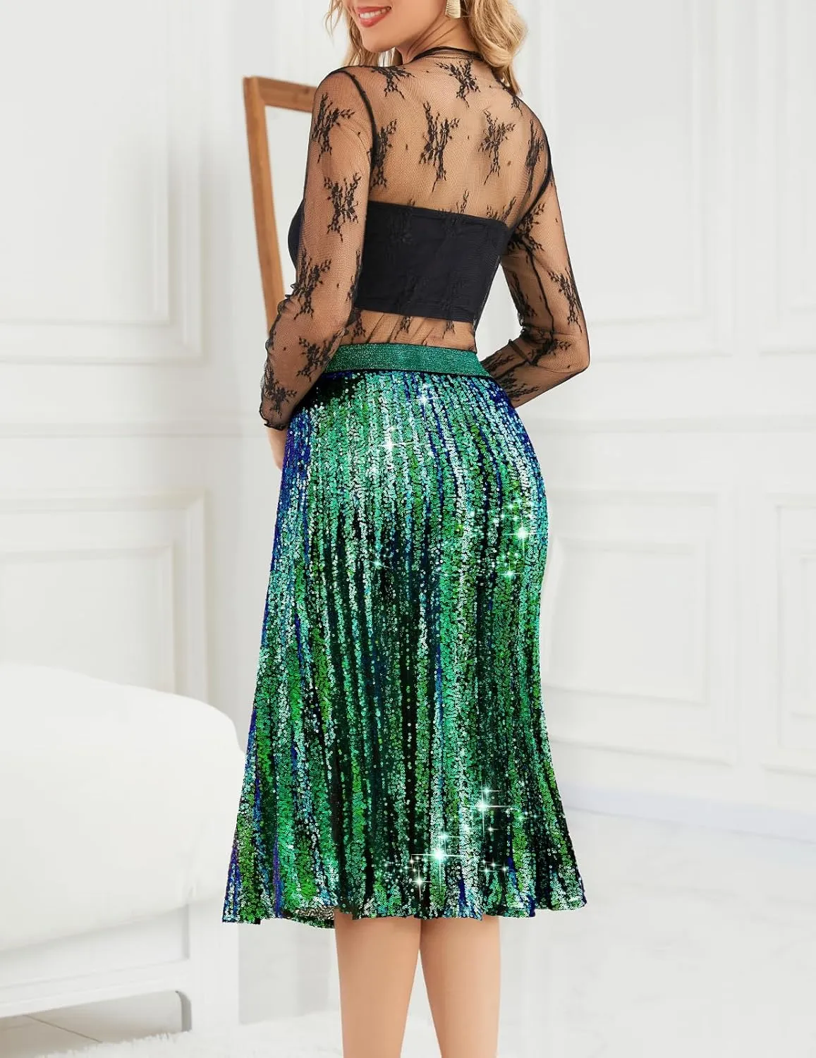 Bridesmay Sequin Skirt High Waisted A Line Sparkle Pleated Skirts for Night Out Party 2025