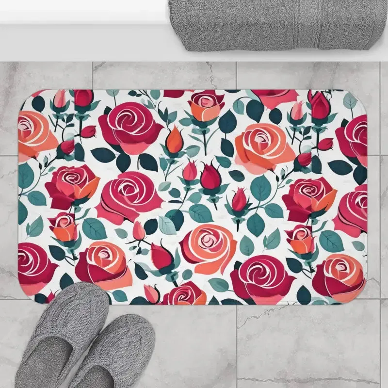 Chic Red Rose Bath Mat for Luxurious Comfort