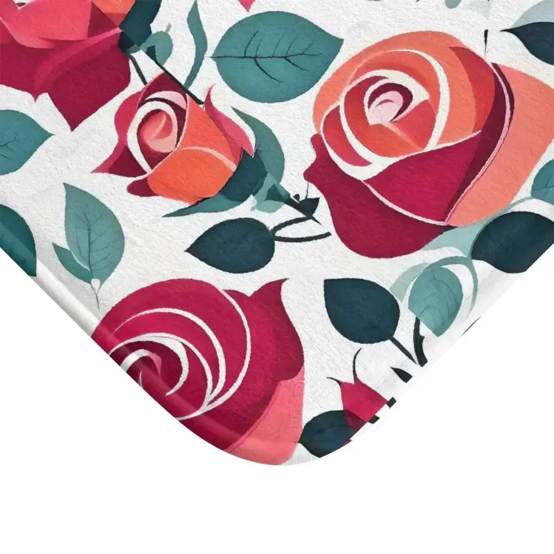 Chic Red Rose Bath Mat for Luxurious Comfort