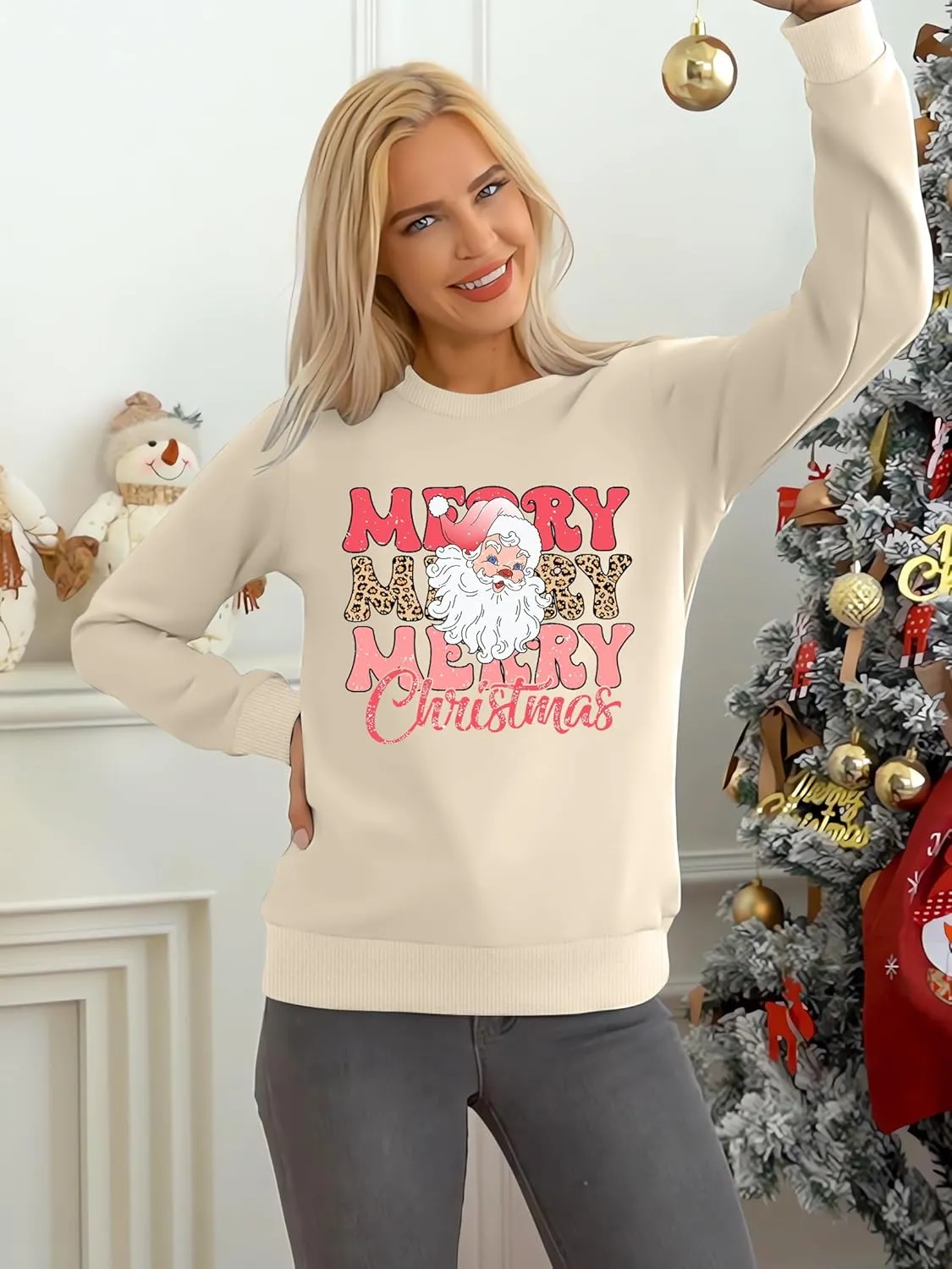 Christmas Sweatshirts for Women Merry Christmas Plaid Pullover Sweatshirts Holiday Vacation Graphic Tees Tops