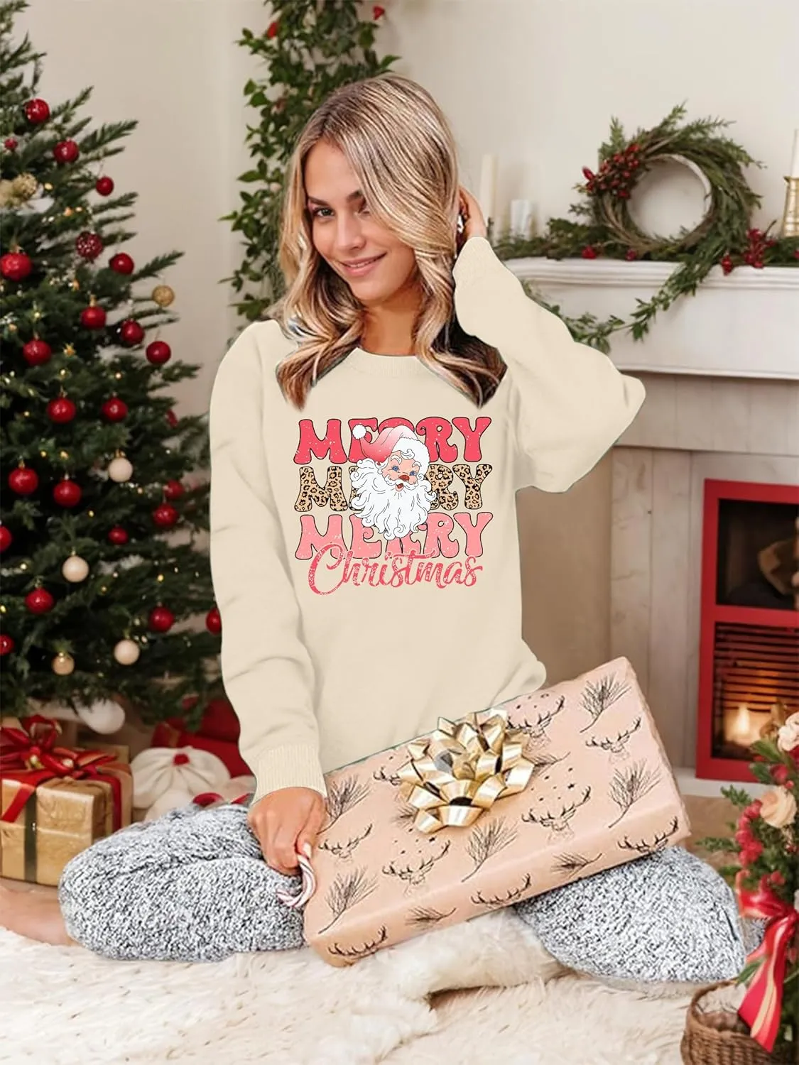 Christmas Sweatshirts for Women Merry Christmas Plaid Pullover Sweatshirts Holiday Vacation Graphic Tees Tops