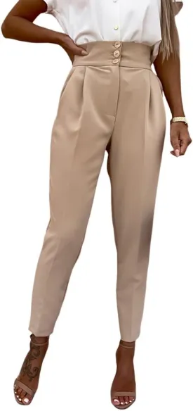 Cicy Bell Women Casual High Waisted Pants Straight Leg Work Office Dress Pants Fold Pleated Trousers with Pockets