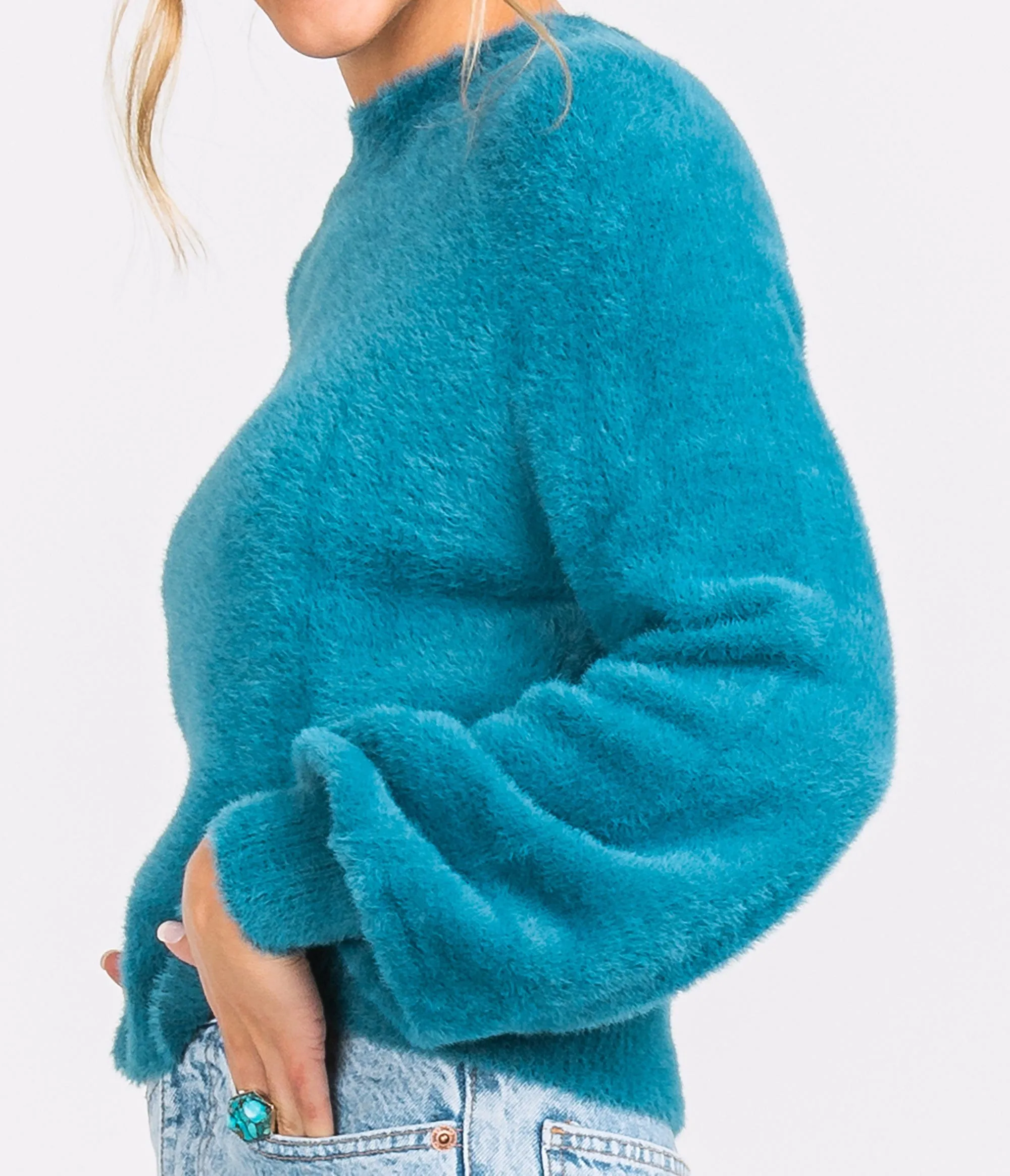 Cropped Feather Knit Sweater - Dragonfly
