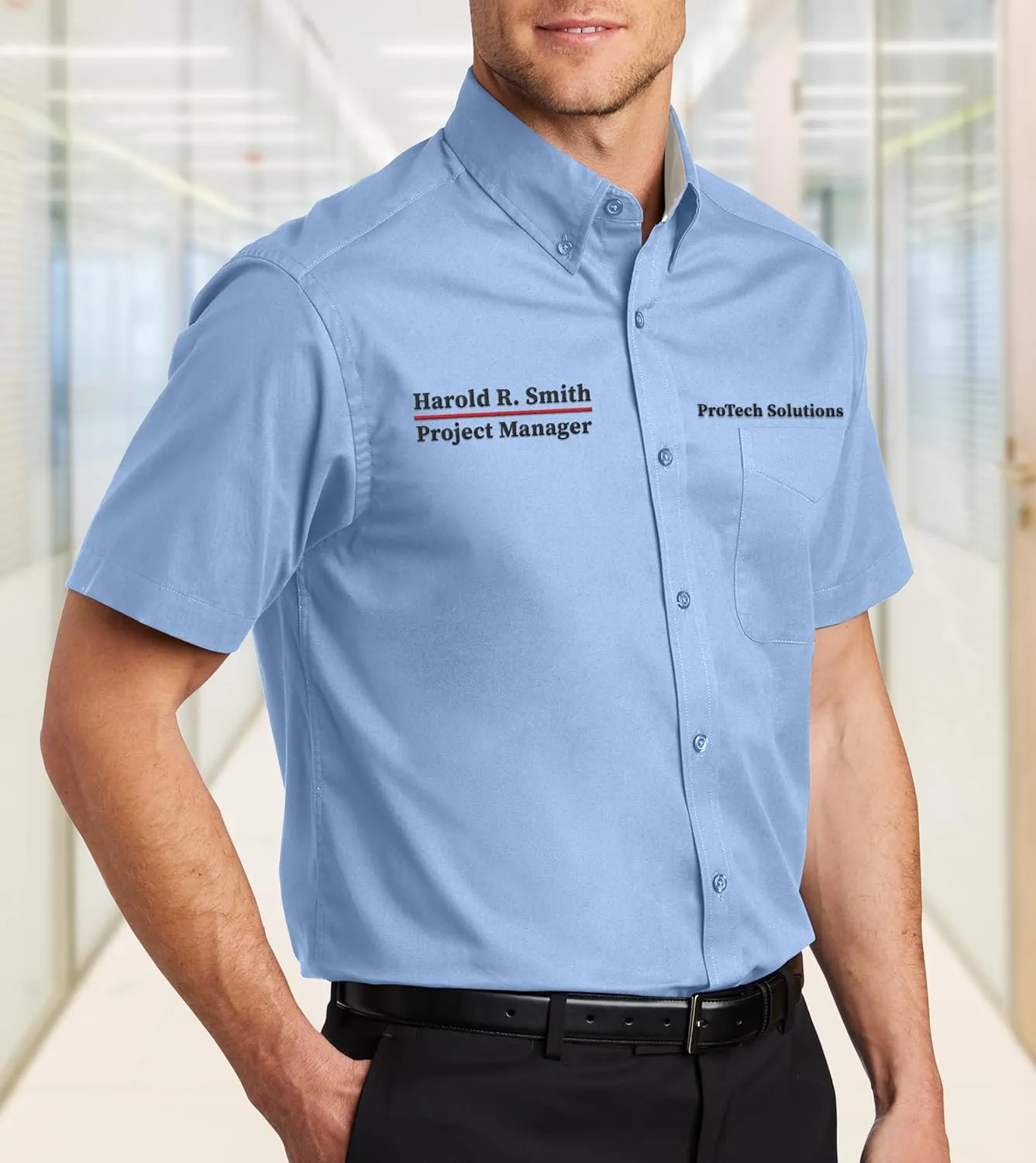 Custom Short Sleeve Embroidered Button Up Shirts for Men Add Your Text Personalized Embroidery Easy Care Shirts