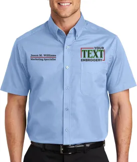 Custom Short Sleeve Embroidered Button Up Shirts for Men Add Your Text Personalized Embroidery Easy Care Shirts
