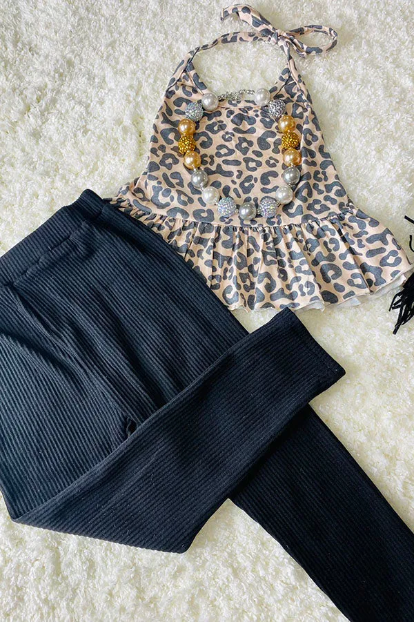 DLH2616 Solid black stretch girls tight legging pant