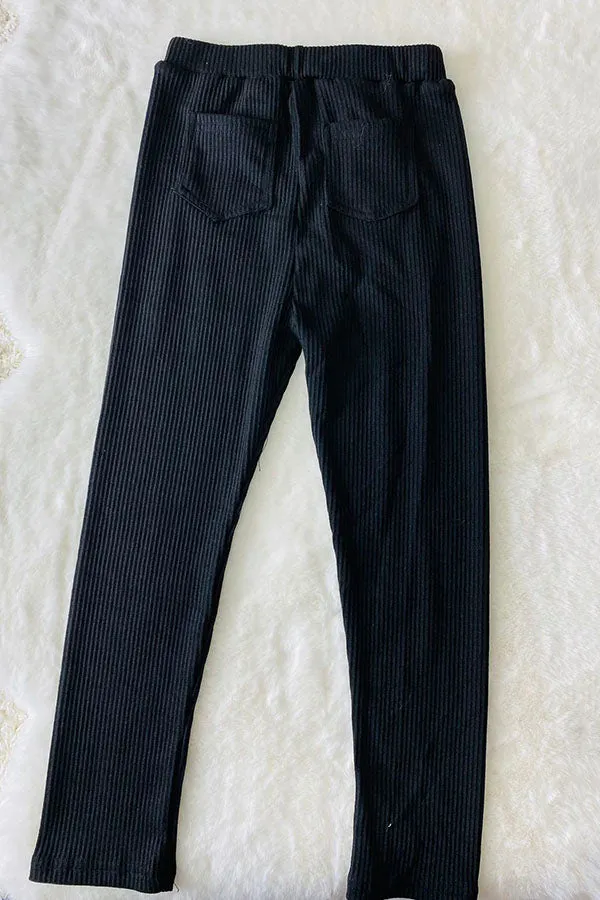 DLH2616 Solid black stretch girls tight legging pant