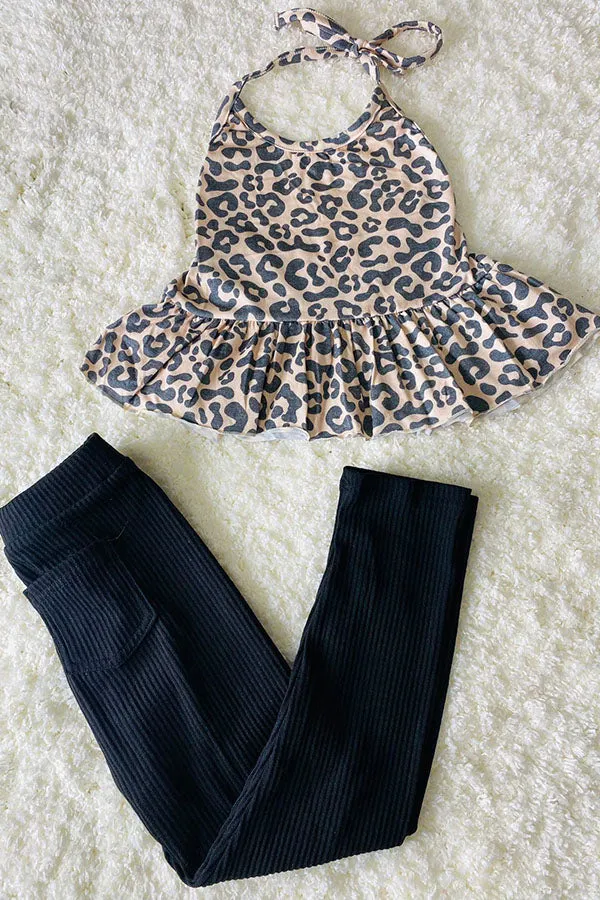 DLH2616 Solid black stretch girls tight legging pant