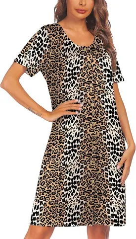 Ekouaer House Dresses for Women Button Down Nightgowns Short Sleeve Pleated Snap Front Mumu Dress S-2XL