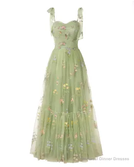 Elegant Embroidery Prom Dresses Sweetheart Spaghetti Straps A Line Party Dress Long Simple Formal Dress