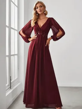 Elegant Floor Length Long Lantern Sleeves Formal Dress