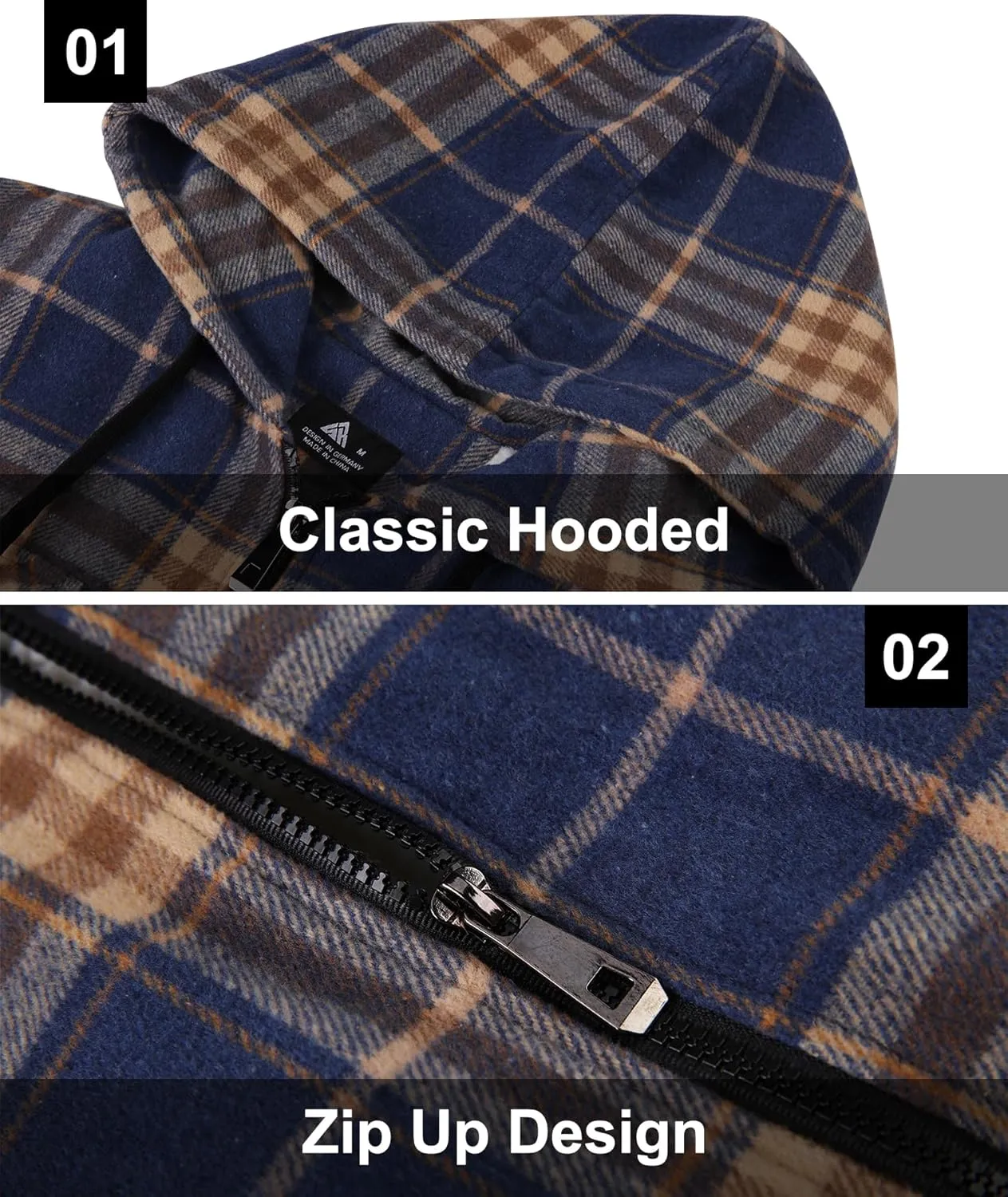 GEEK LIGHTING Men's Flannel Shirts Jacket Sherpa Lined Fleece Plaid Hoodie Long Sleeve Winter Warm Coat