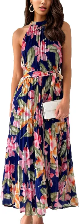GOLDSTITCH Women 2025 Summer Casual Spaghetti Strap Smocked Floral Dress Party Maxi Dresses