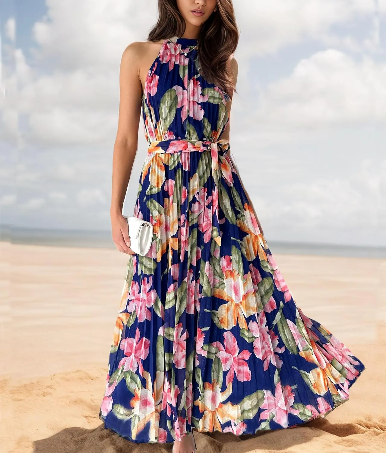 GOLDSTITCH Women 2025 Summer Casual Spaghetti Strap Smocked Floral Dress Party Maxi Dresses