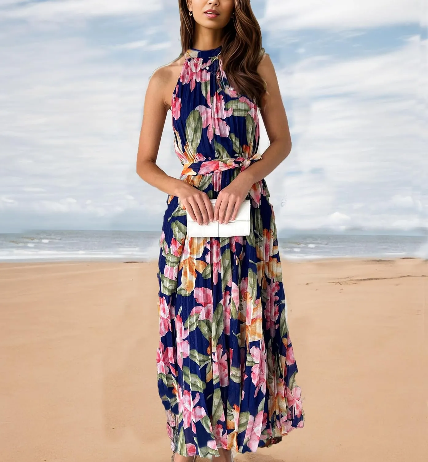 GOLDSTITCH Women 2025 Summer Casual Spaghetti Strap Smocked Floral Dress Party Maxi Dresses