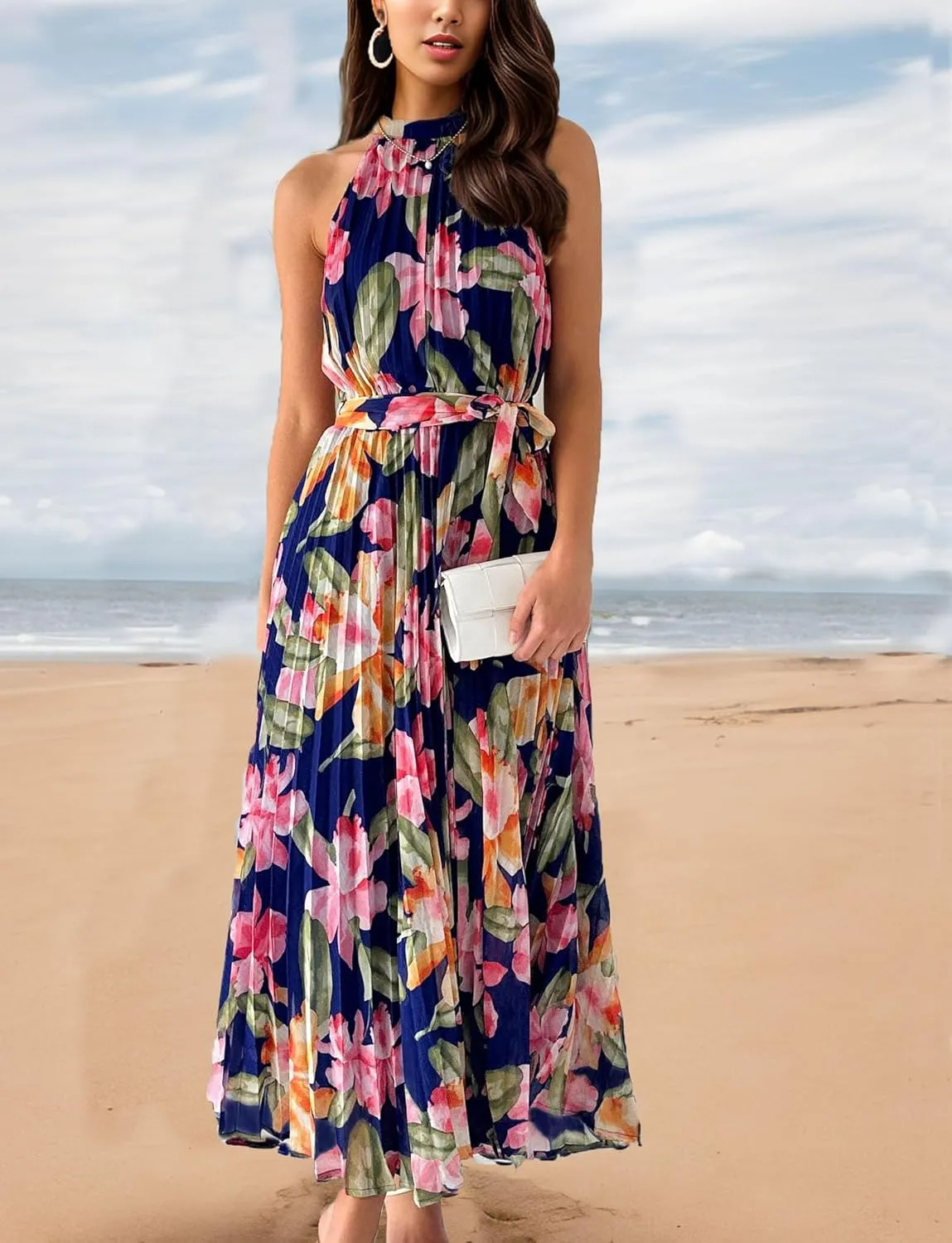 GOLDSTITCH Women 2025 Summer Casual Spaghetti Strap Smocked Floral Dress Party Maxi Dresses