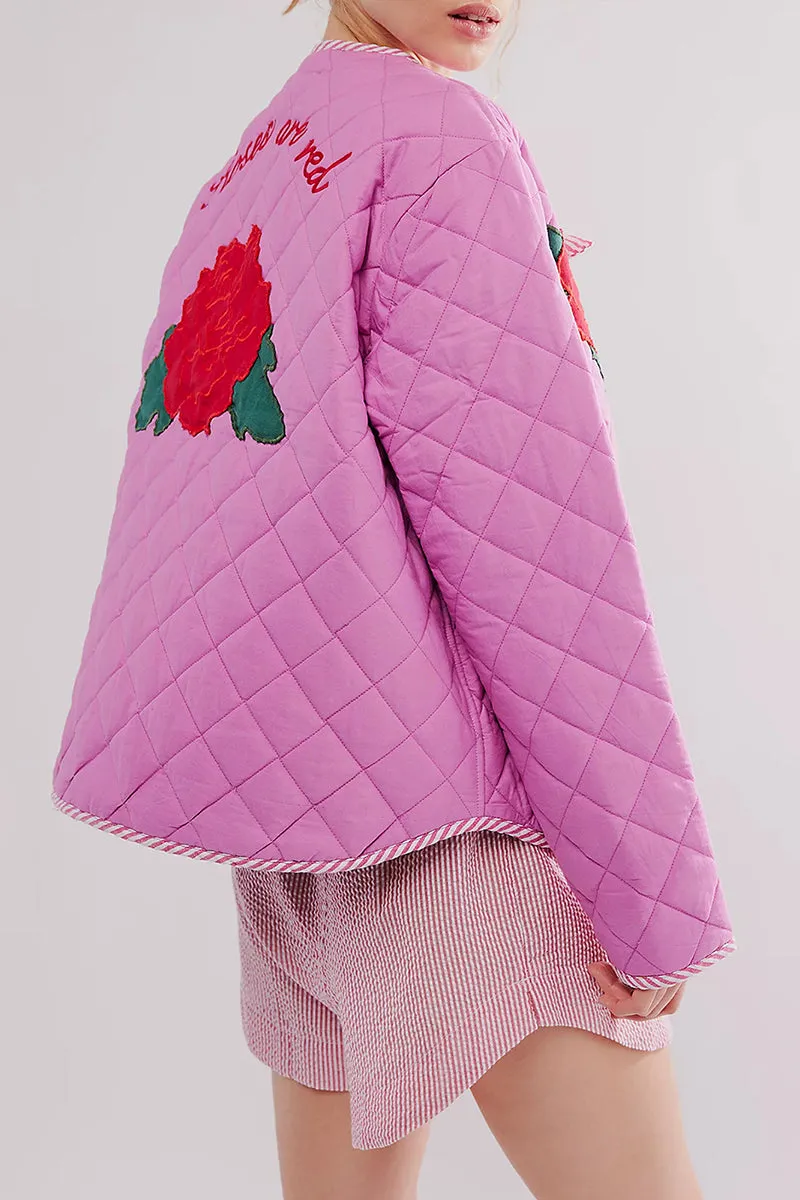HCT1346 Quilted Floral Tie-Front Jacket Outerwear