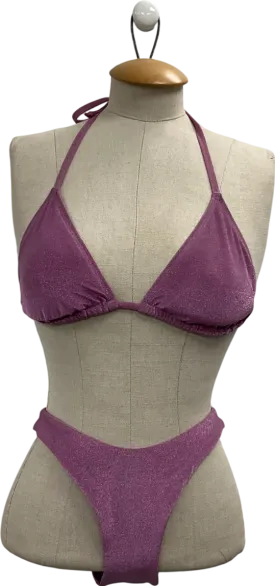 hunkemoller Purple Tasmania Triangle Bikini Top & Shimmer Bikini Bottoms UK 6